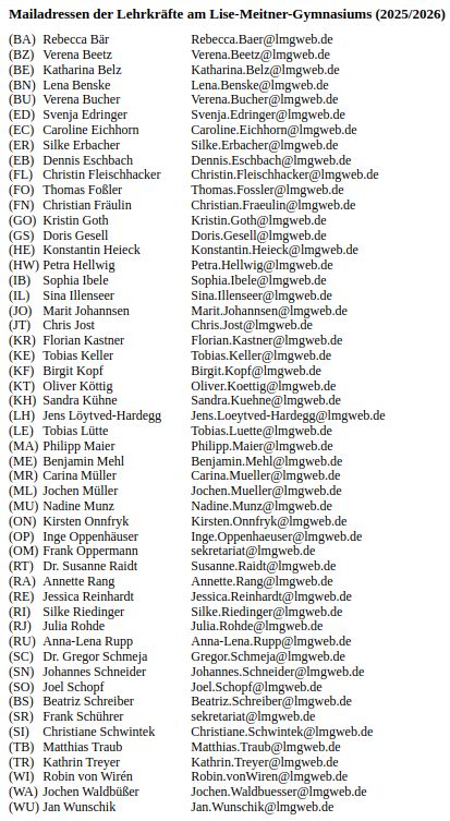 Lehrerliste Mail 24 25